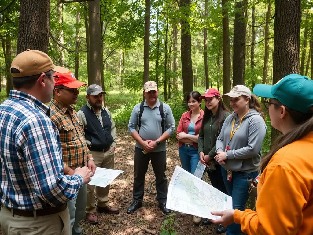 A photograph featuring members of ASSOCIATION COMMUNALE DE CHASSE AGREEE DE LAVEISSENET conducting an educational workshop for local youth on responsible hunting practices and wildlife conservation. The image should emphasize the importance of education and community engagement.
