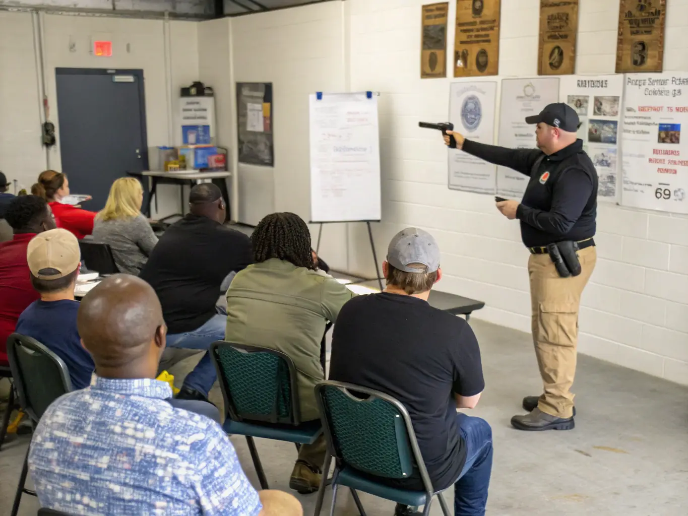 A photograph of a hunting safety training session, with participants learning about firearm handling and ethical hunting practices, organized by ASSOCIATION COMMUNALE DE CHASSE AGREEE DE LAVEISSENET.