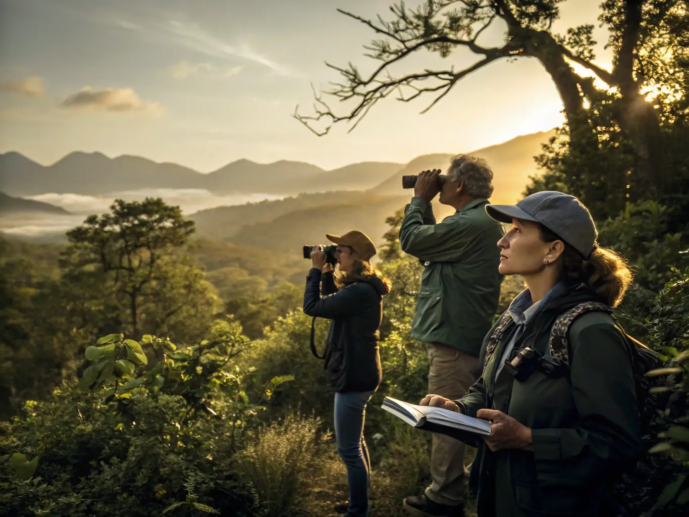 A photograph showcasing community members participating in a wildlife monitoring activity, highlighting the organization's community engagement efforts.